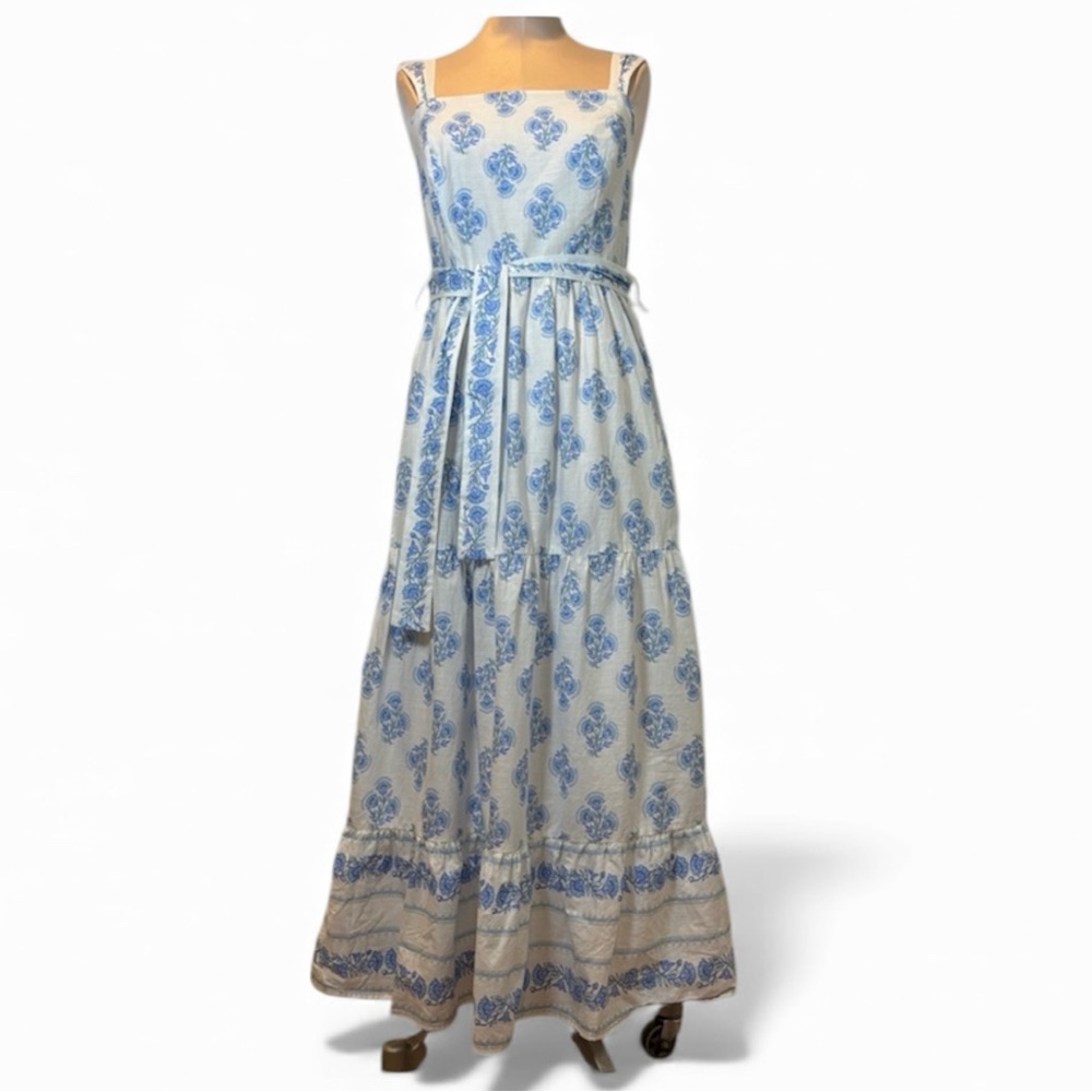 Haute Hippie Floral Maxi Dress Size 4 Cotton Blue White Cottagecore Coquette